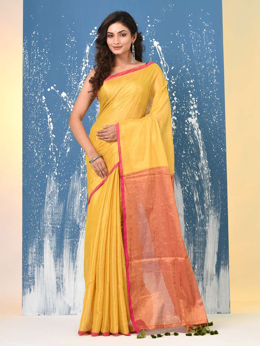 women solid handloom saree with blouse