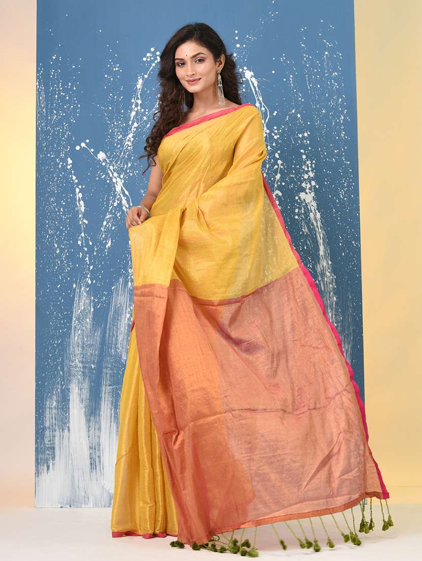 women solid handloom saree with blouse - 22140469 -  Standard Image - 2