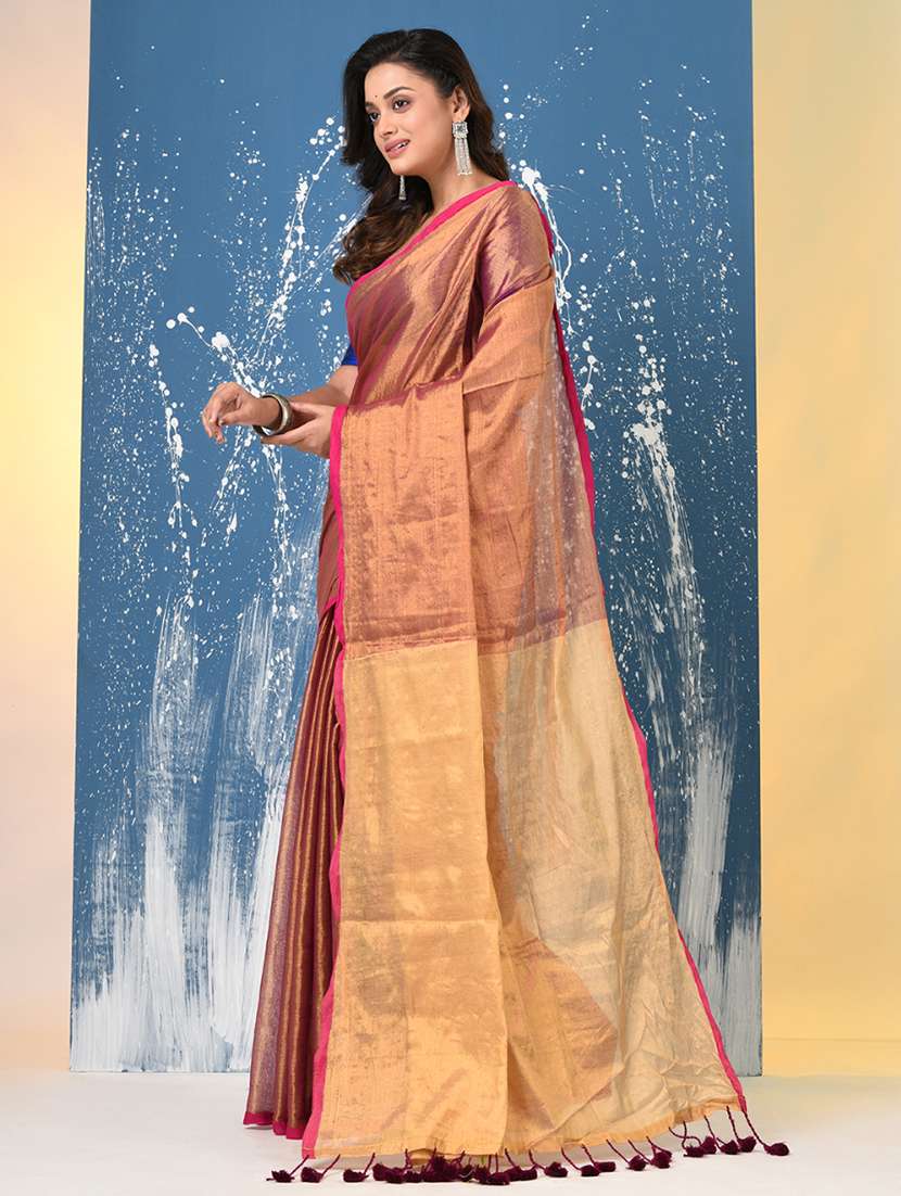 women solid handloom saree with blouse - 22140470 -  Standard Image - 2