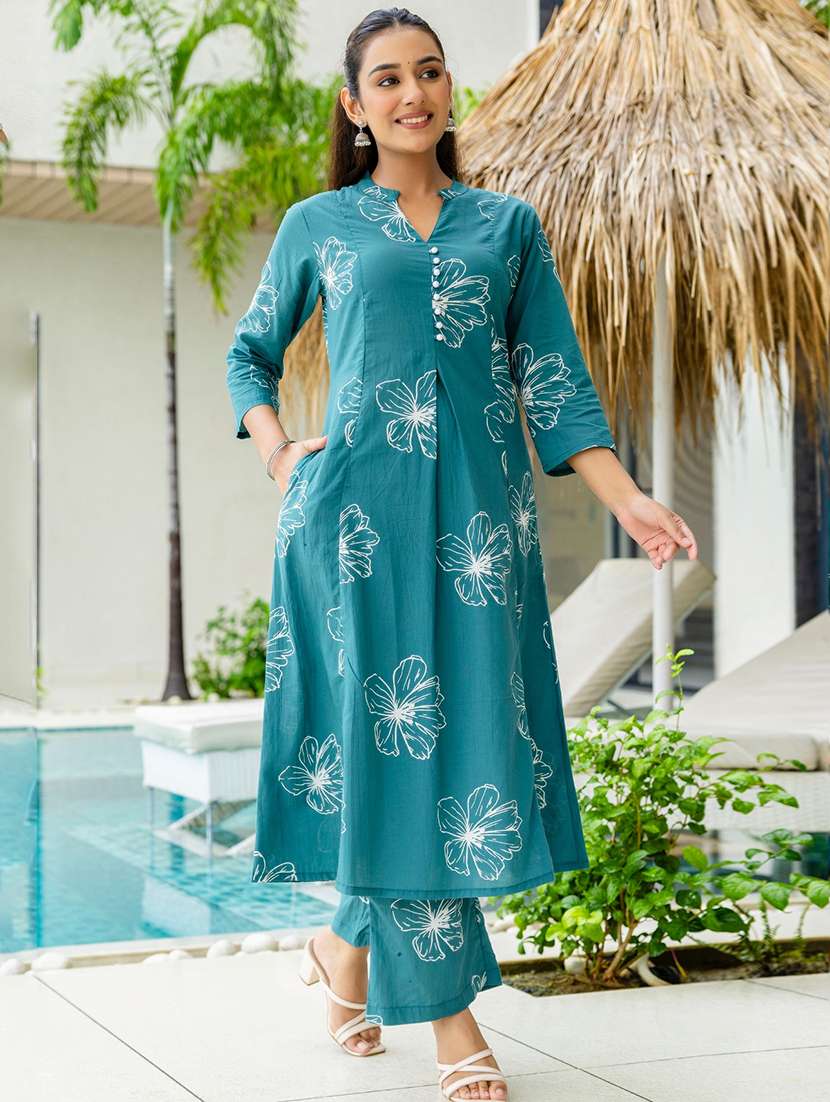 women floral printed three quarter sleeve kurta palazzo set - 22140553 -  Standard Image - 2