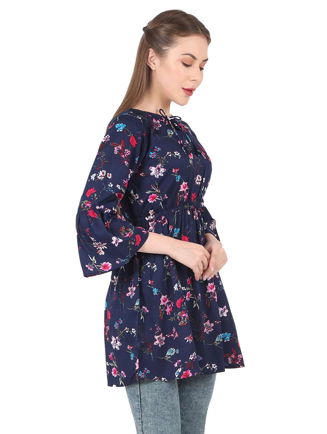 women printed bell sleeve long flared top - 22140603 - Standard Image - 2