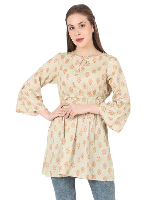 women printed bell sleeve long flared top - 22140604 -  Standard Image - 0