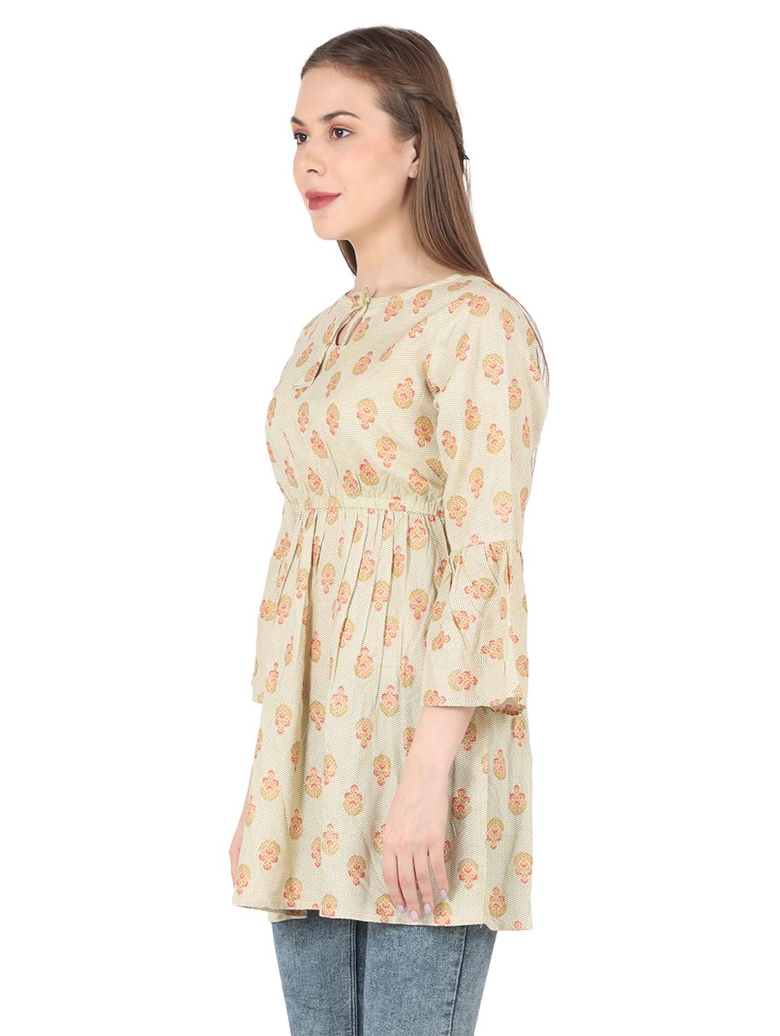 women printed bell sleeve long flared top - 22140604 - Standard Image - 2