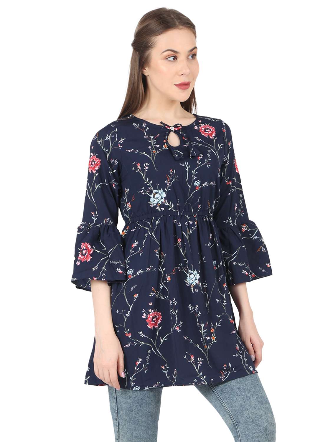 women printed bell sleeve long flared top - 22140605 - Standard Image - 2