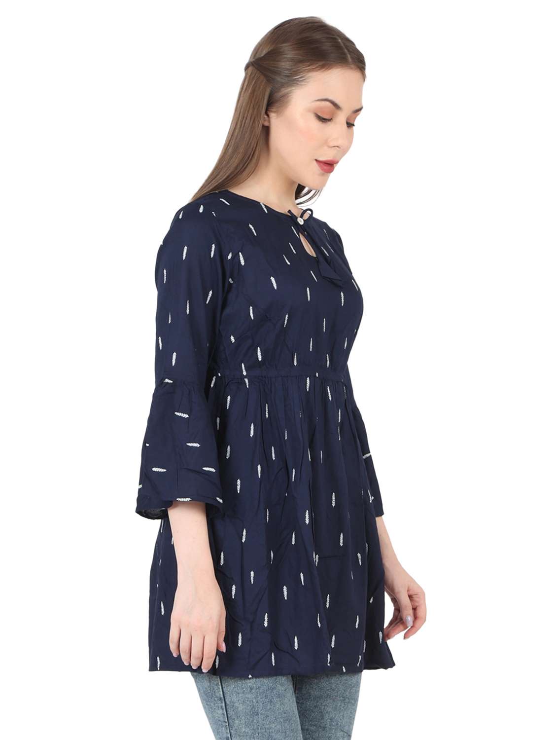 women printed bell sleeve long a-line tunic - 22140606 - Standard Image - 2
