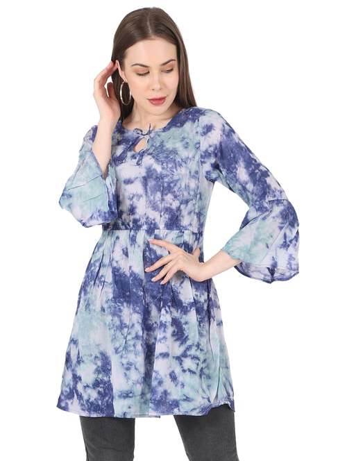women printed bell sleeve long flared top - 22140608 - Standard Image - 0