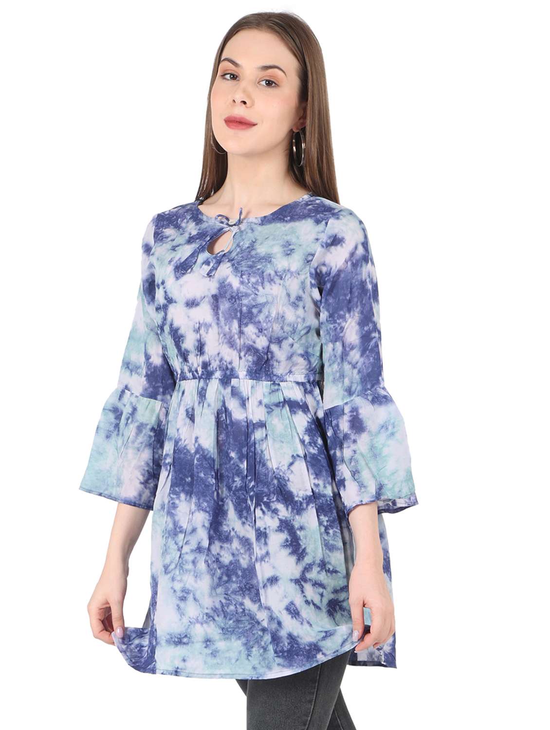 women printed bell sleeve long flared top - 22140608 - Standard Image - 2