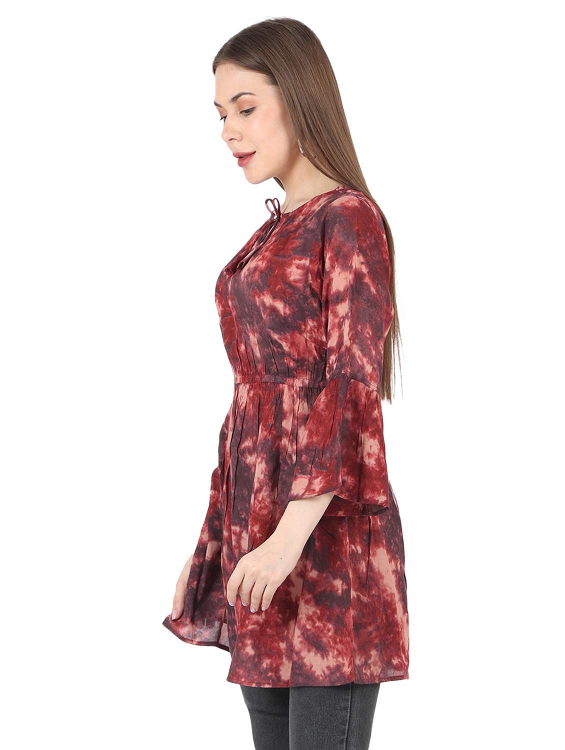women printed bell sleeve long flared top - 22140609 - Standard Image - 2