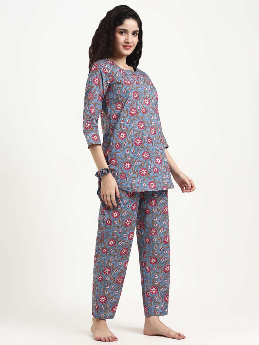 women printed nightwear pyjama set - 22140611 -  Standard Image - 2