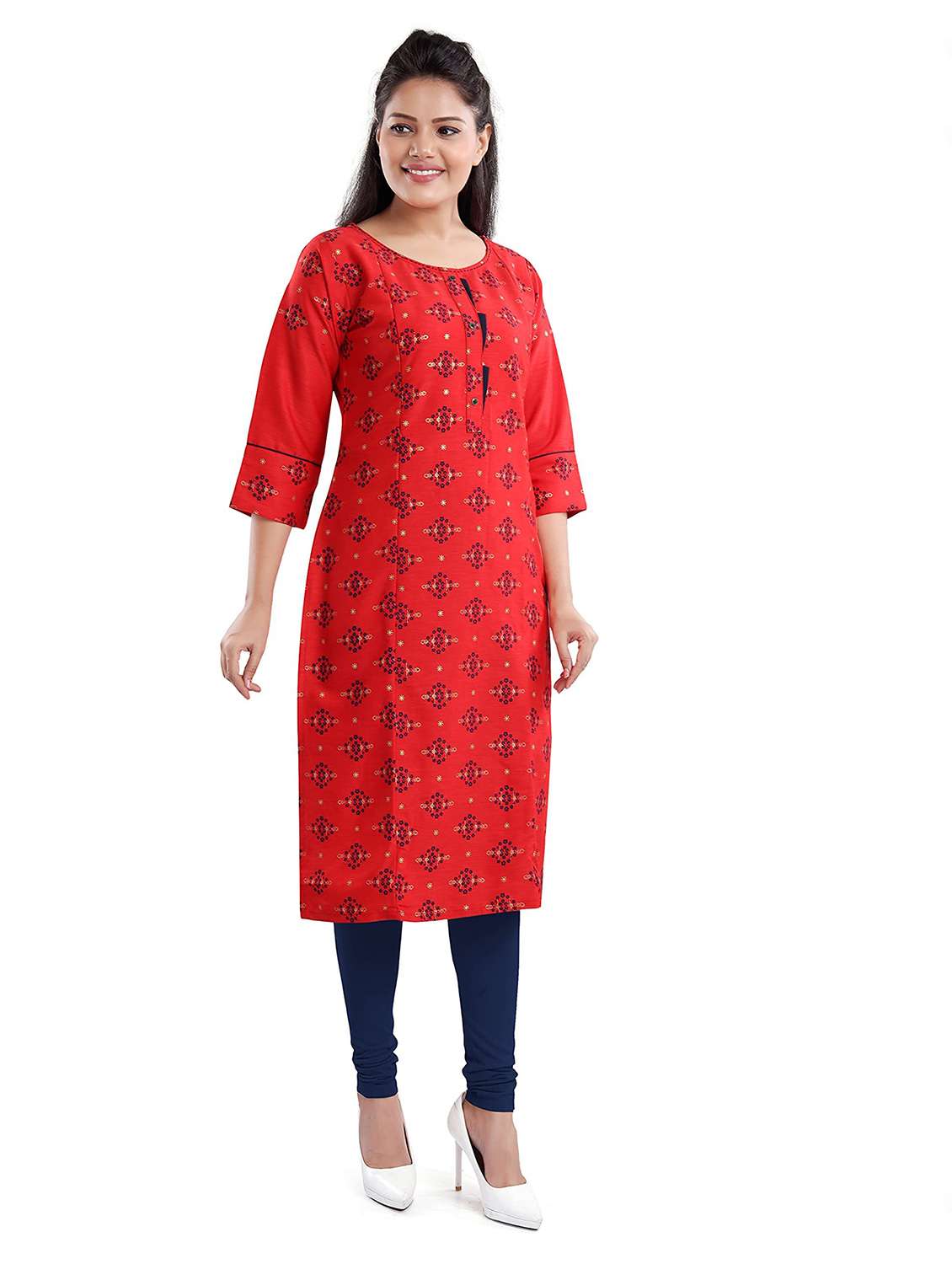women printed three quarter sleeve maternity wear kurta - 22140615 -  Standard Image - 2