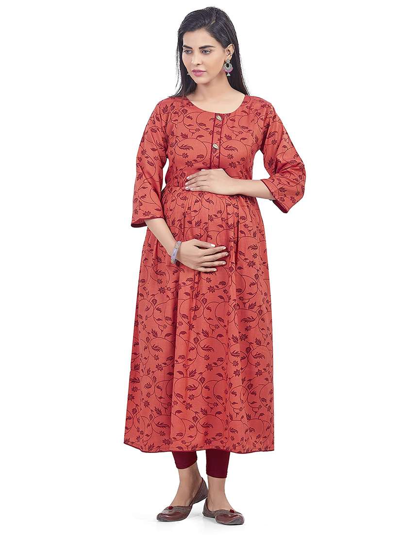 women printed three quarter sleeve maternity wear kurta - 22140623 -  Standard Image - 2