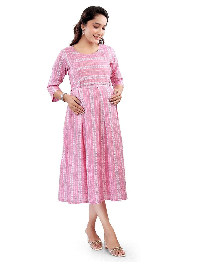 women self design three quarter sleeve maternity wear dress - 22140690 -  Standard Image - 2