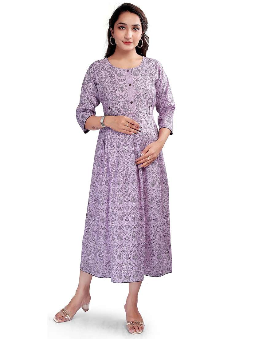 women printed three quarter sleeve maternity wear dress - 22140694 -  Standard Image - 2