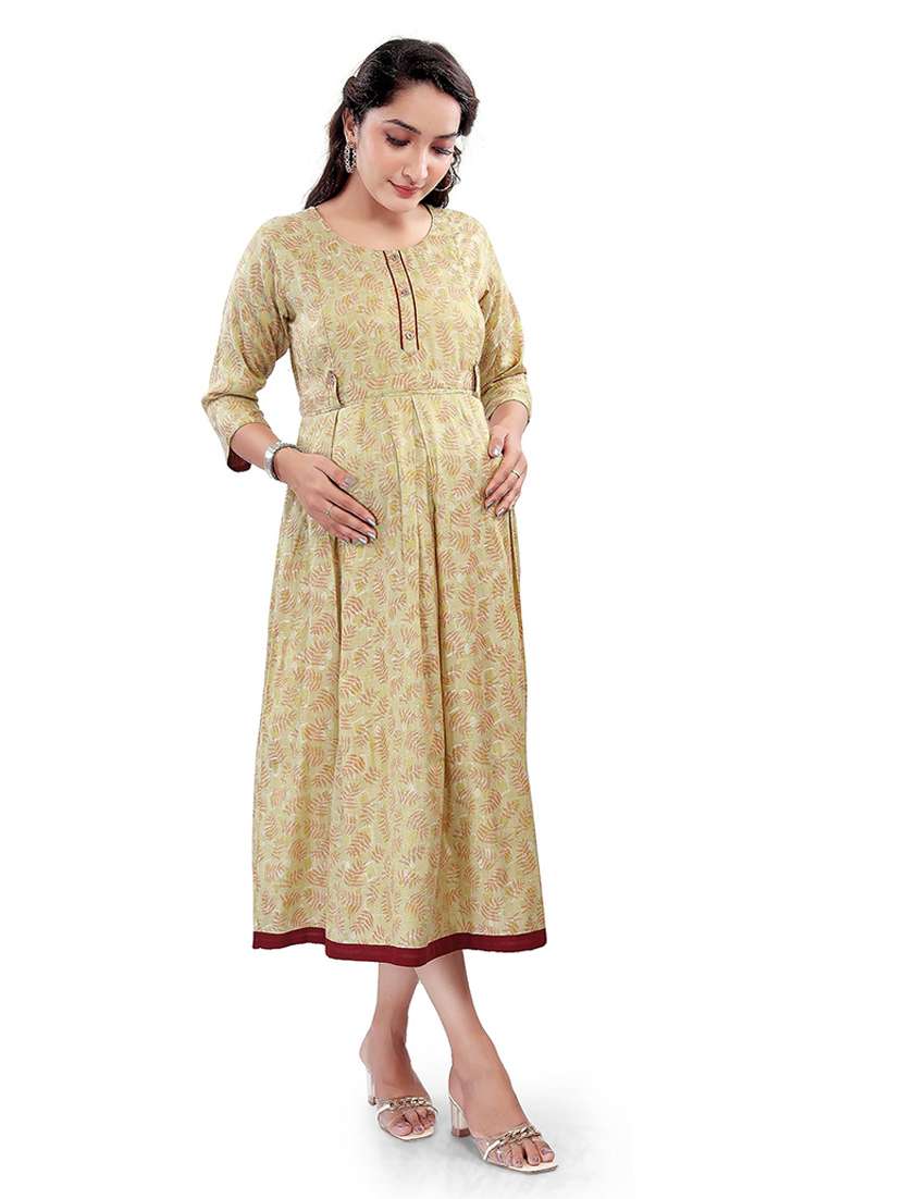 women printed three quarter sleeve maternity wear dress - 22140695 -  Standard Image - 2