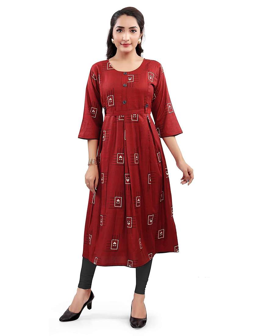 women printed three quarter sleeve maternity wear kurta - 22140696 -  Standard Image - 2