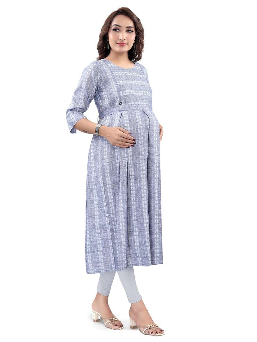 women self design three quarter sleeve maternity wear kurta - 22140697 -  Standard Image - 2