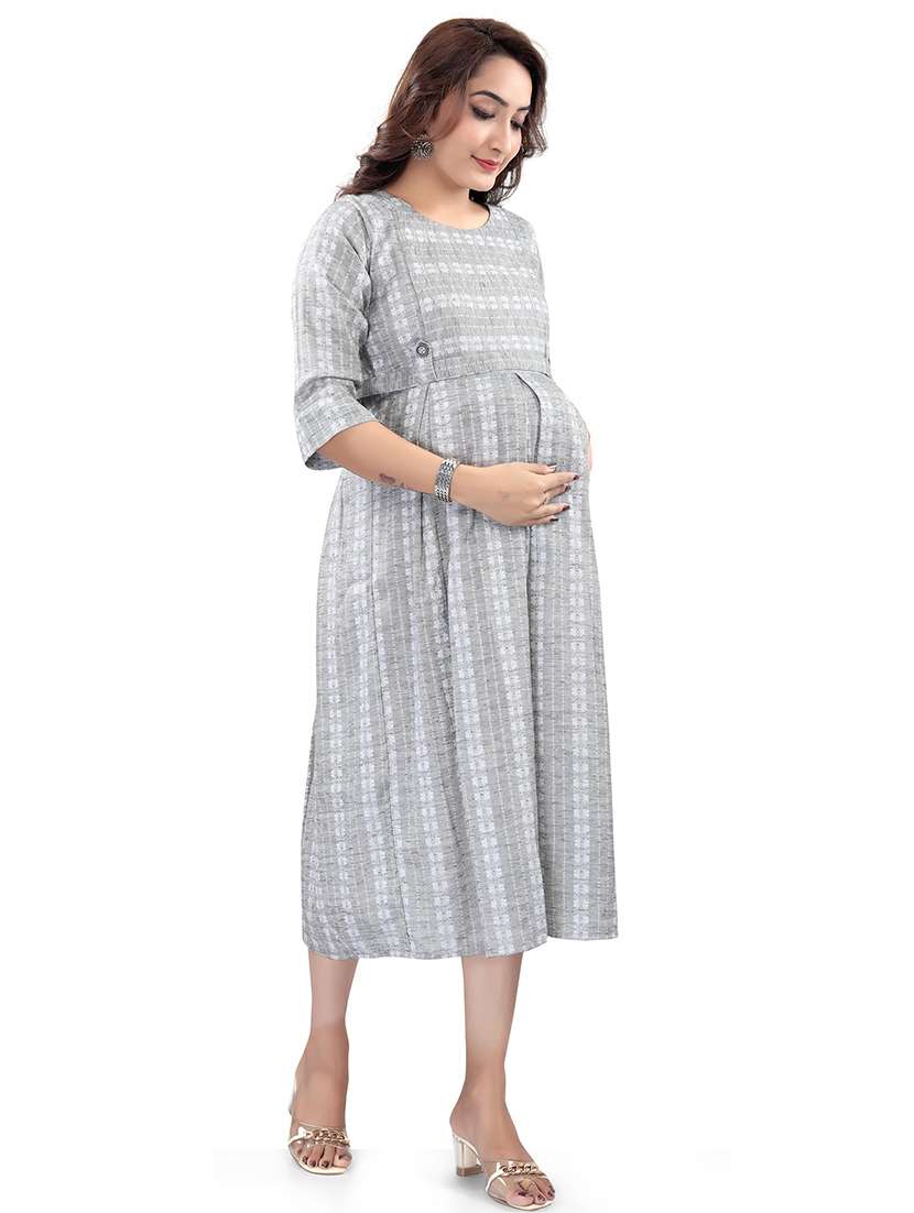 women self design three quarter sleeve maternity wear dress - 22140700 -  Standard Image - 2