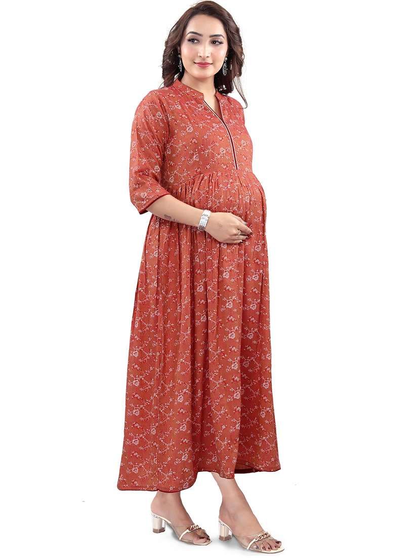 women floral printed three quarter sleeve maternity wear dress - 22140701 -  Standard Image - 2