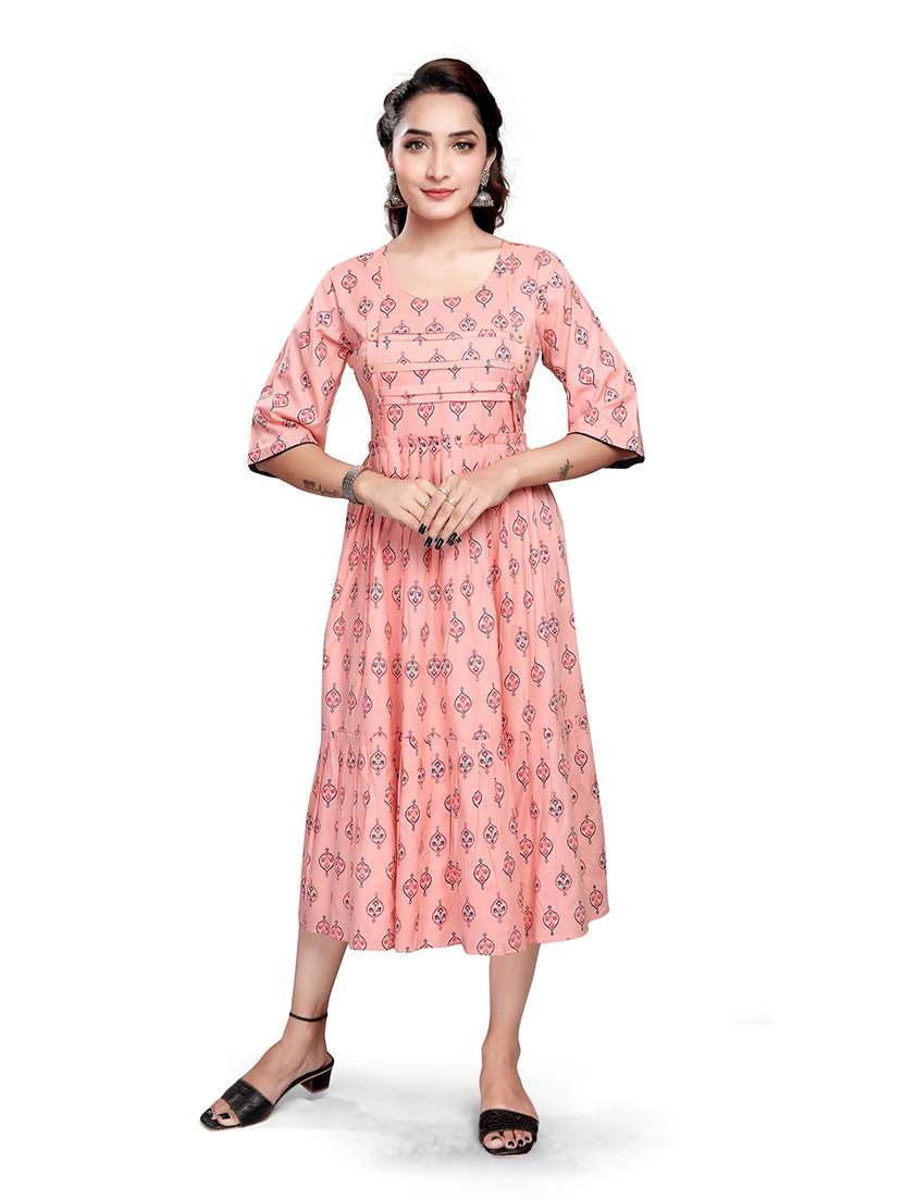 women printed three quarter sleeve maternity wear dress - 22140711 -  Standard Image - 2