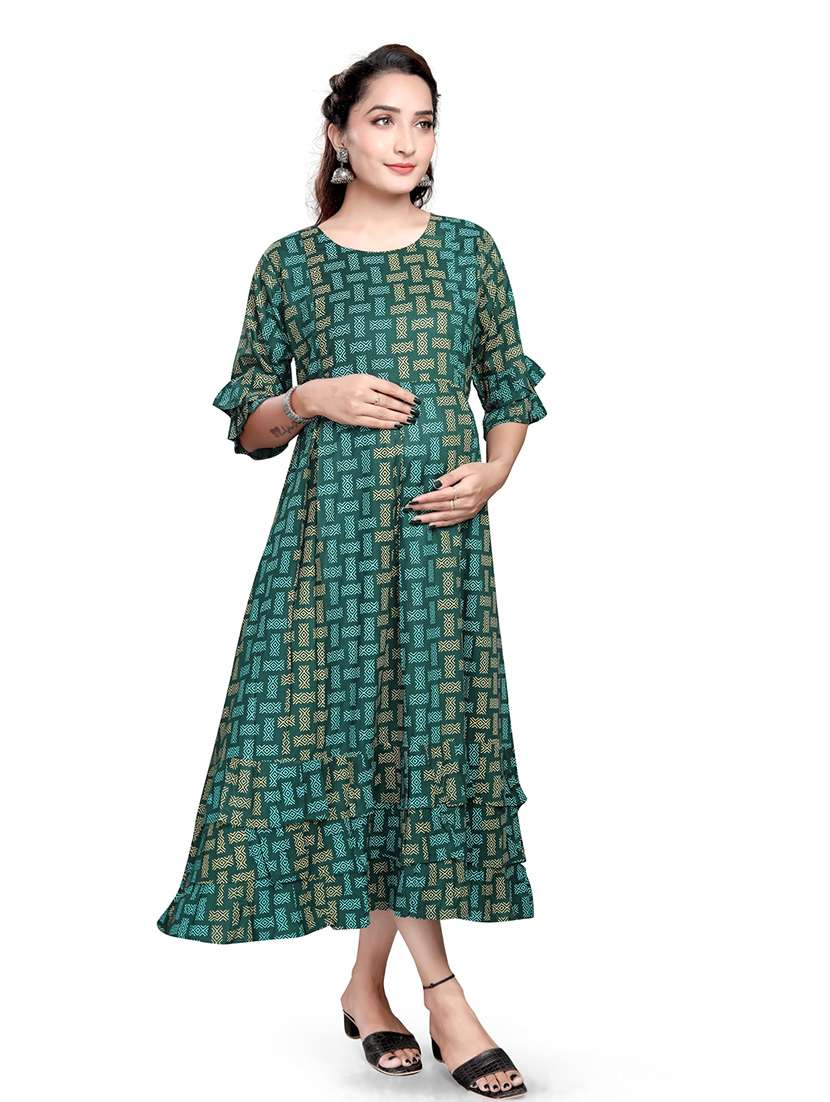 women printed three quarter sleeve maternity wear dress - 22140712 -  Standard Image - 2