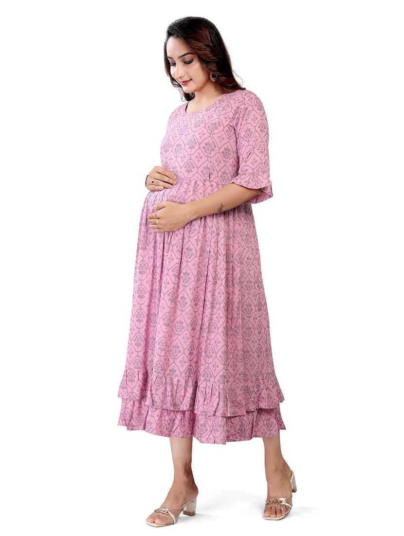 women printed three quarter sleeve maternity wear dress - 22140714 -  Standard Image - 2