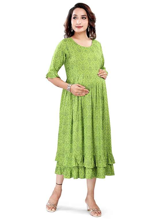 women printed three quarter sleeve maternity wear dress - 22140716 -  Standard Image - 2