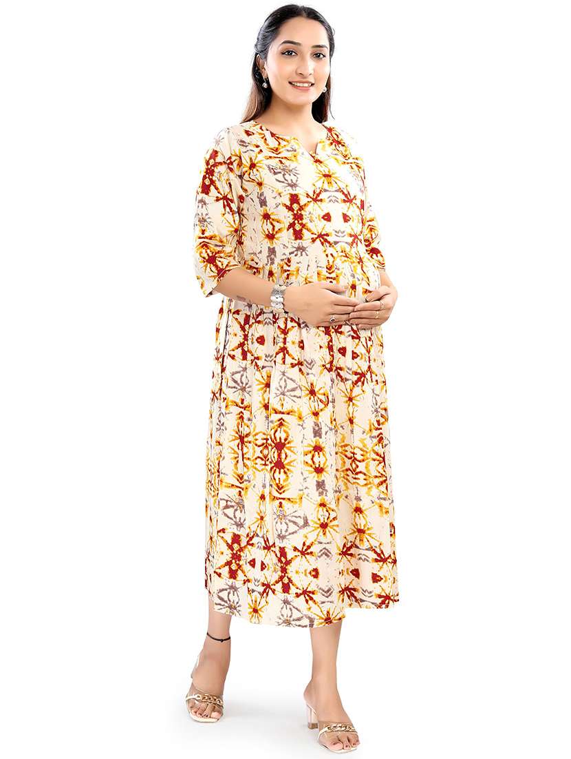 women printed three quarter sleeve maternity wear dress - 22140724 -  Standard Image - 2