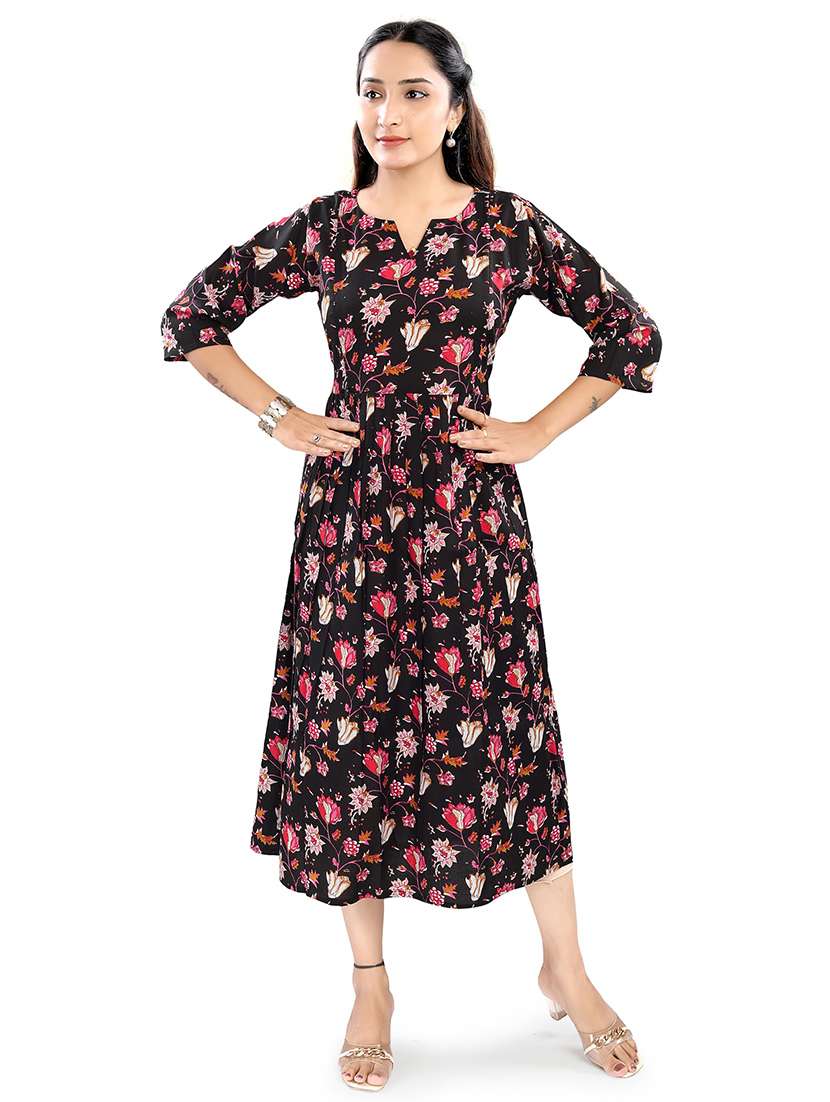 women floral printed three quarter sleeve maternity wear dress - 22140726 -  Standard Image - 2