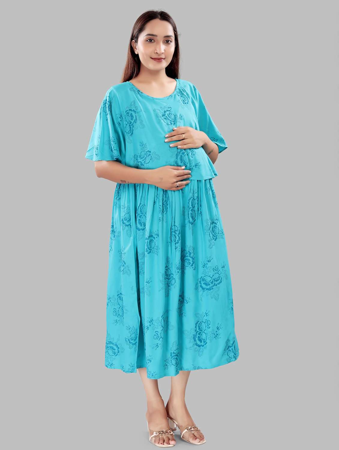 women floral printed cape sleeve maternity wear dress - 22140730 -  Standard Image - 2