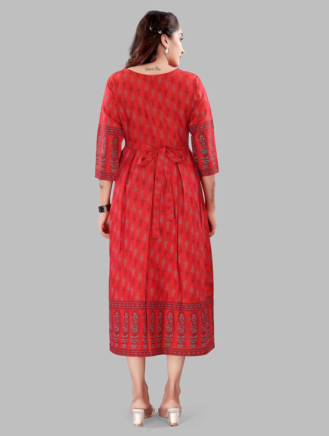 women printed three quarter sleeve maternity wear dress - 22140733 -  Standard Image - 2
