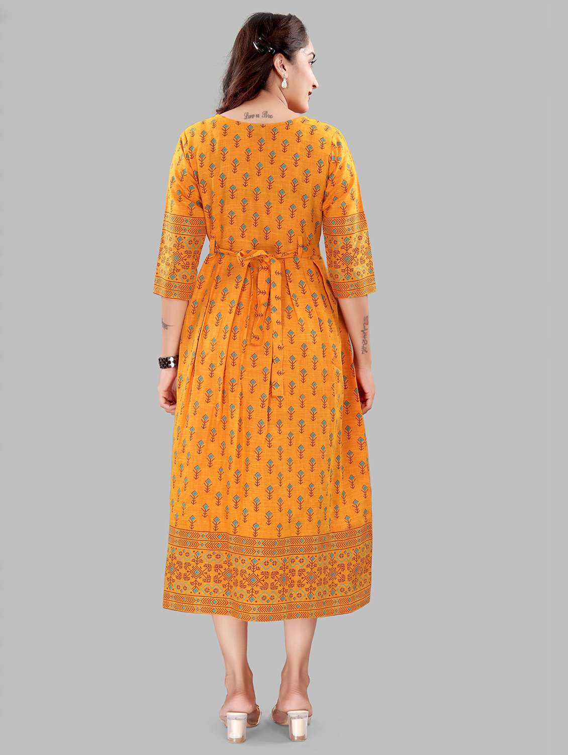 women printed three quarter sleeve maternity wear dress - 22140734 -  Standard Image - 2