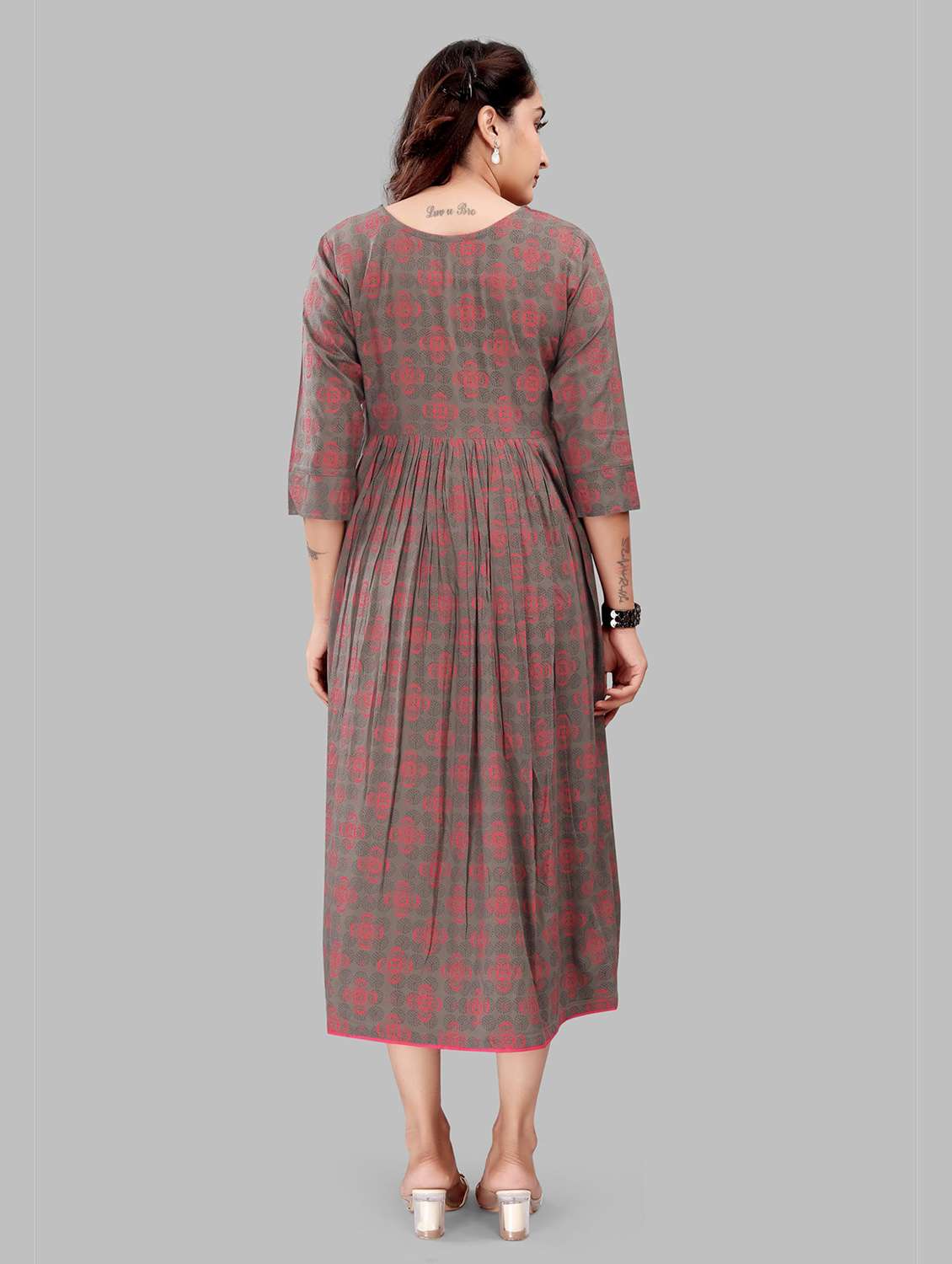 women printed three quarter sleeve maternity wear dress - 22140737 -  Standard Image - 2