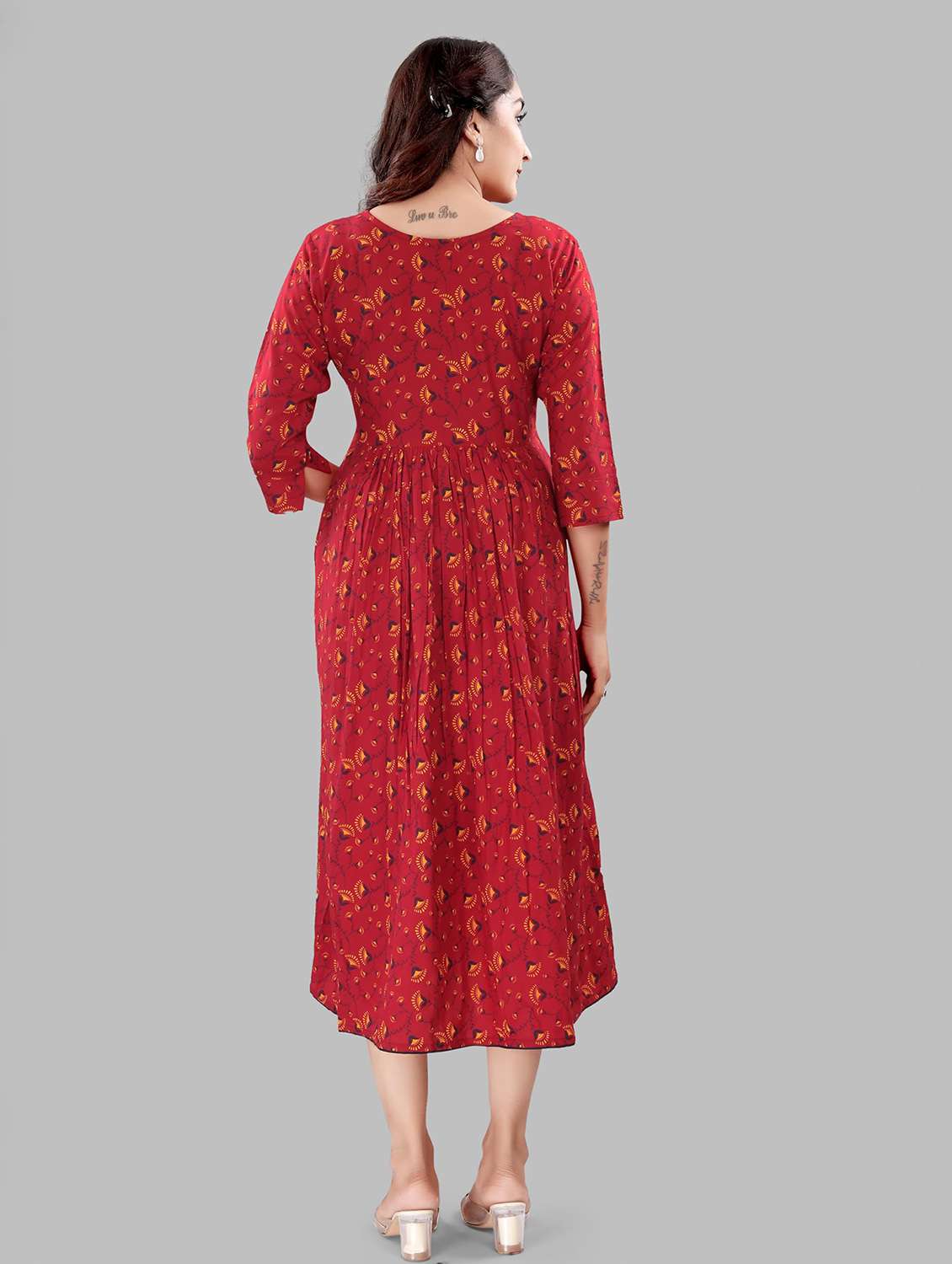 women printed three quarter sleeve maternity wear dress - 22140739 -  Standard Image - 2
