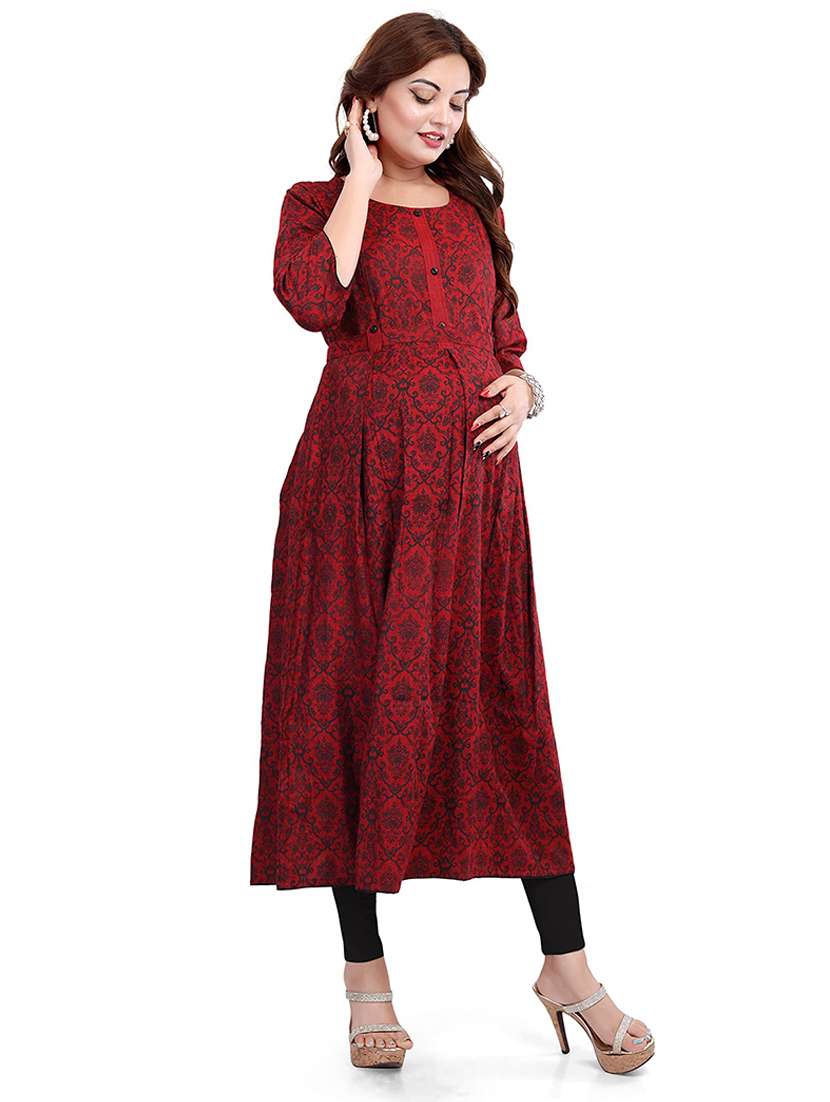 women printed three quarter sleeve maternity wear kurta - 22140746 -  Standard Image - 2