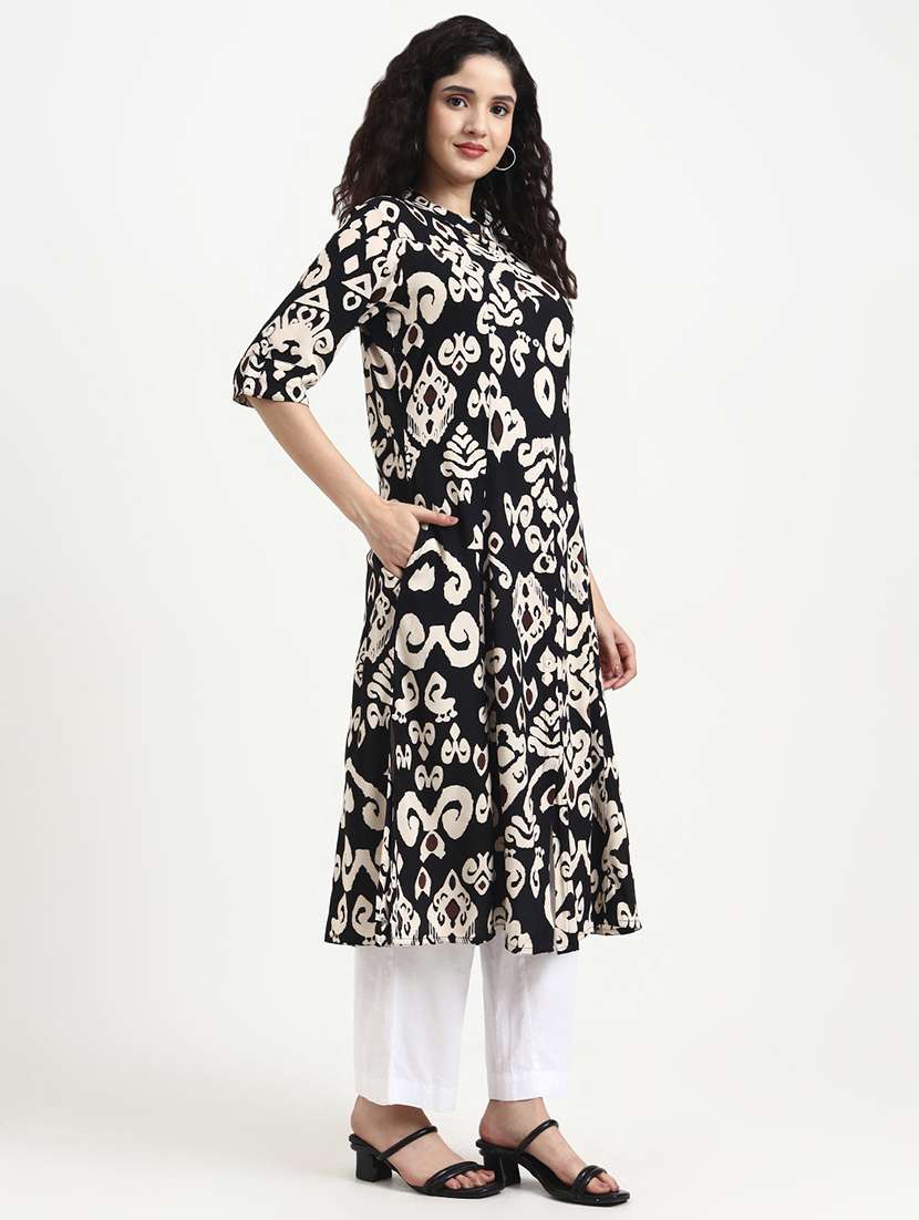 women printed three quarter sleeve a-line kurta - 22140762 - Standard Image - 2