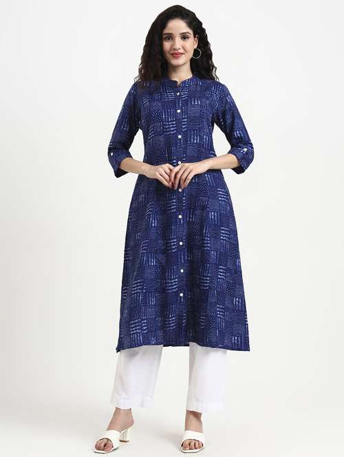 women printed three quarter sleeve a-line kurta - 22140764 -  Standard Image - 0