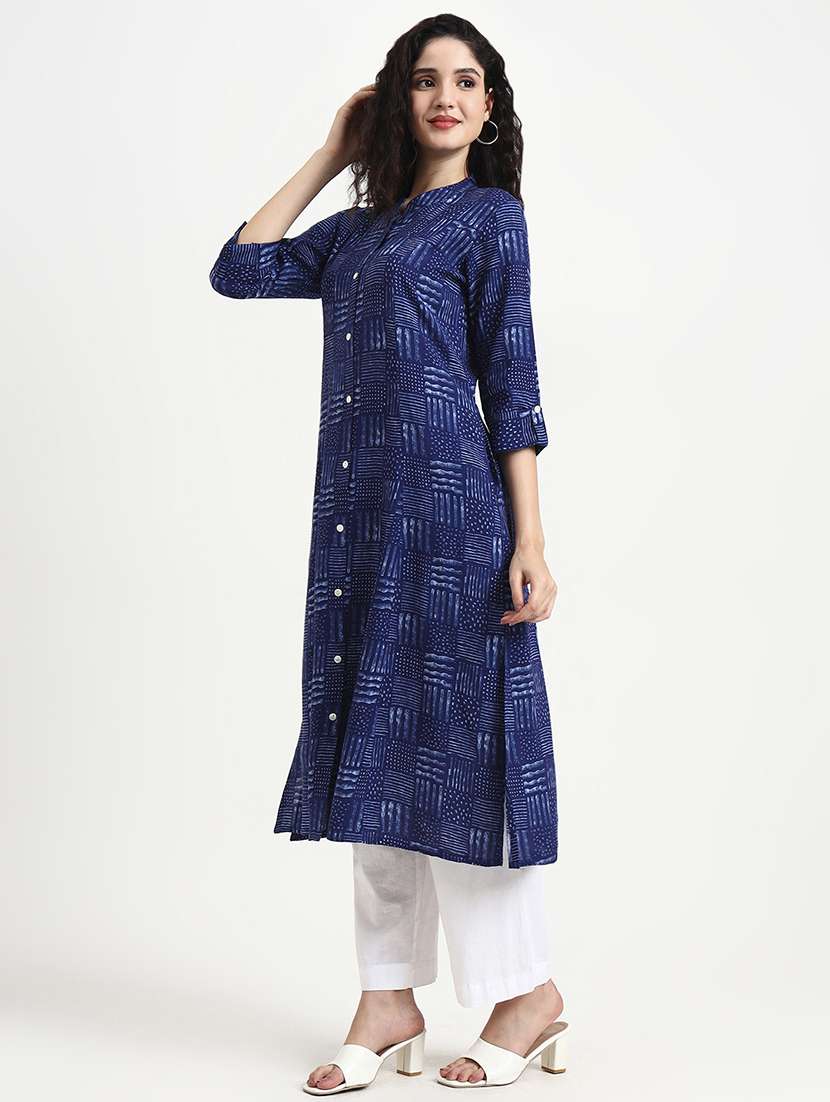 women printed three quarter sleeve a-line kurta - 22140764 - Standard Image - 2
