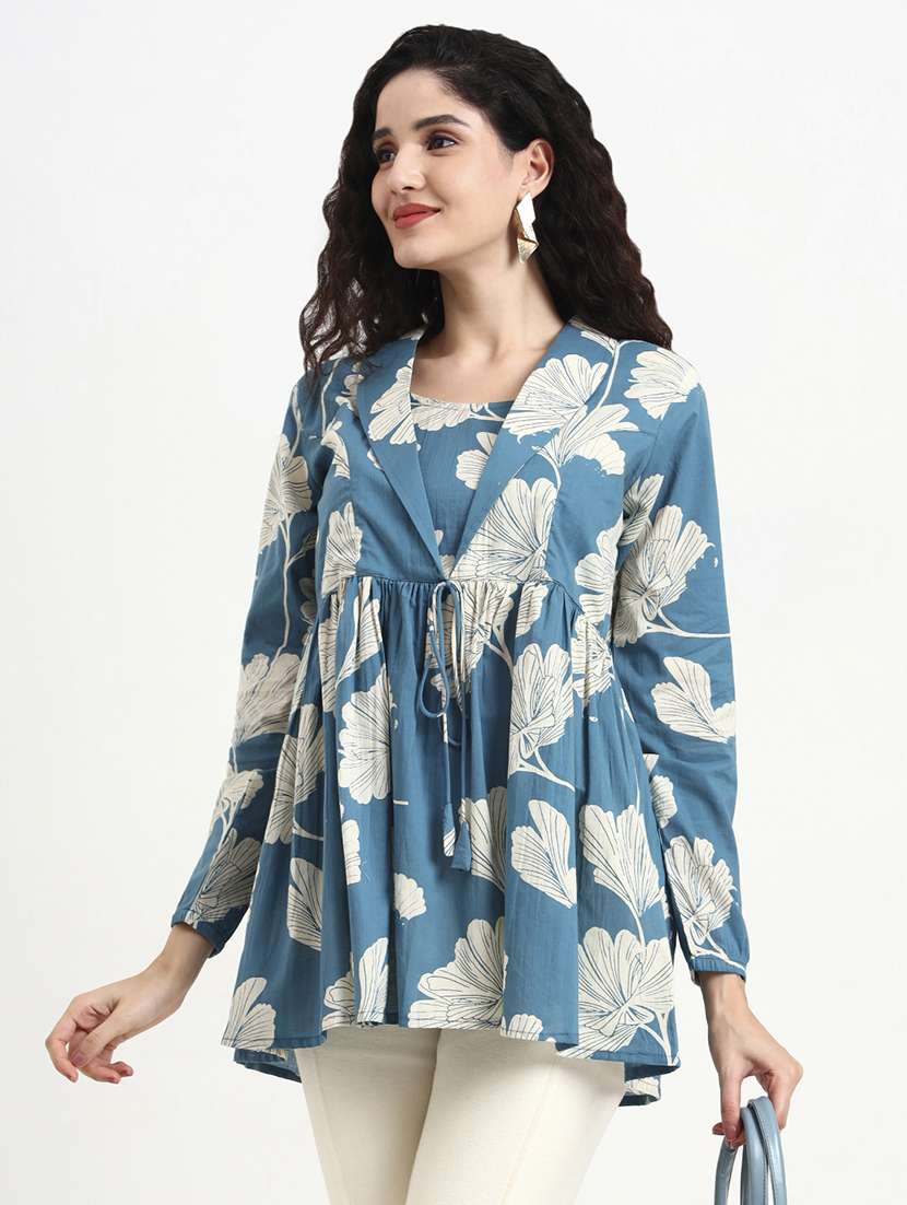 women printed long sleeve peplum top