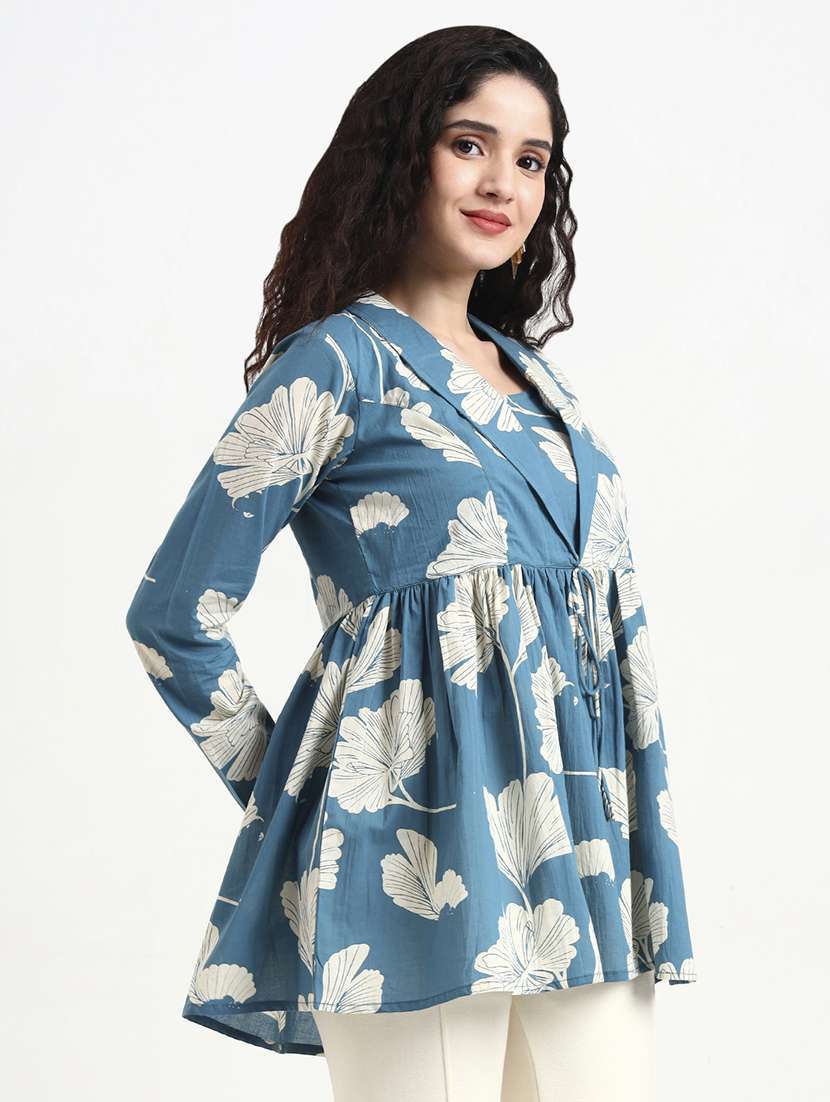 women printed long sleeve peplum top - 22140768 -  Standard Image - 2