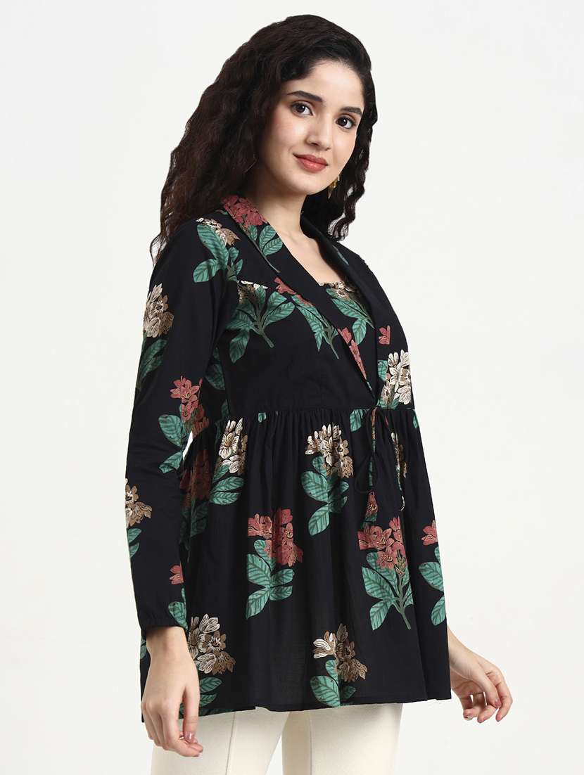 women printed long sleeve peplum top - 22140770 -  Standard Image - 2