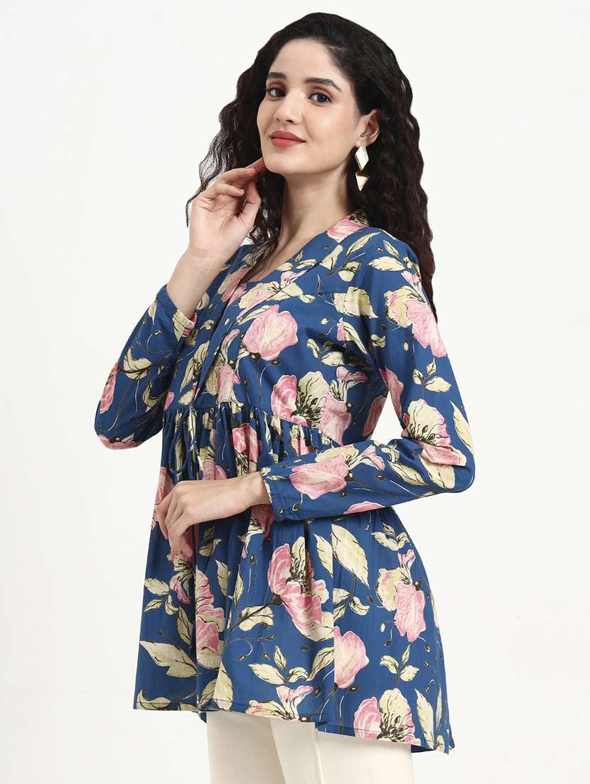 women printed long sleeve peplum top - 22140771 - Standard Image - 2