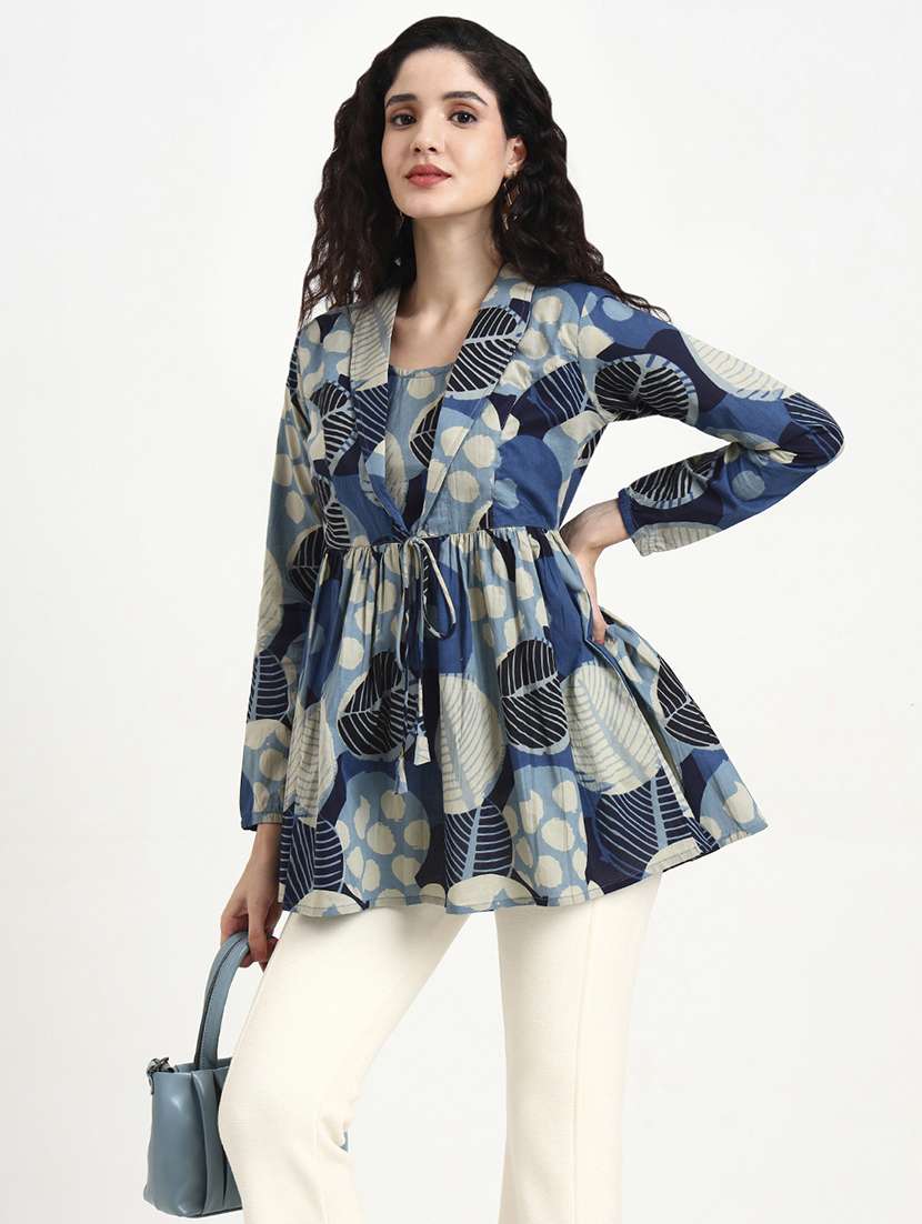 women printed long sleeve peplum top