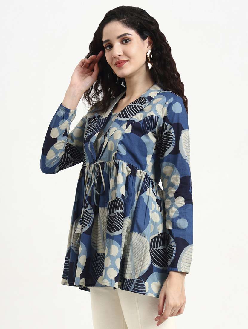 women printed long sleeve peplum top - 22140772 -  Standard Image - 2