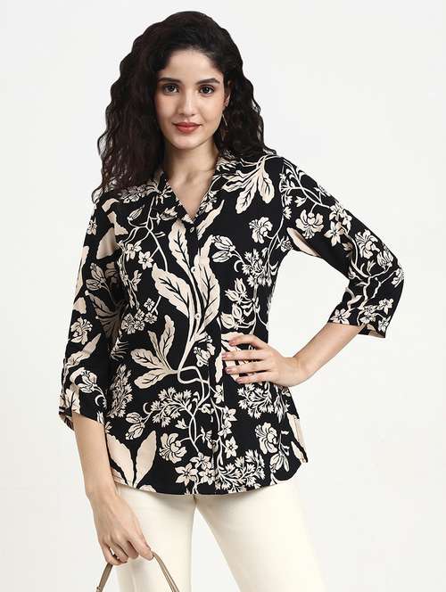 women printed three quarter sleeve shirt top - 22140773 -  Standard Image - 0