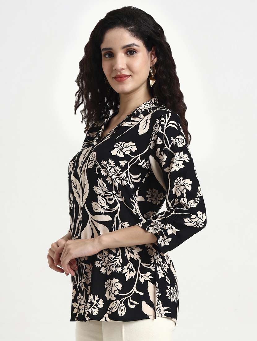 women printed three quarter sleeve shirt top - 22140773 - Standard Image - 2