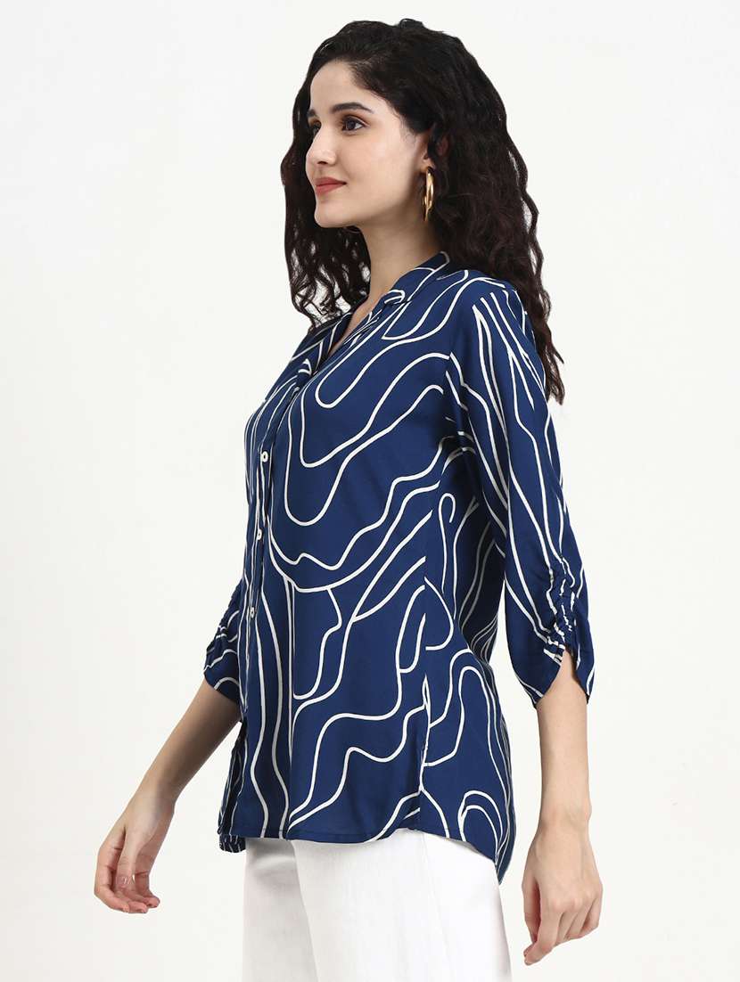 women printed three quarter sleeve shirt top - 22140774 - Standard Image - 2
