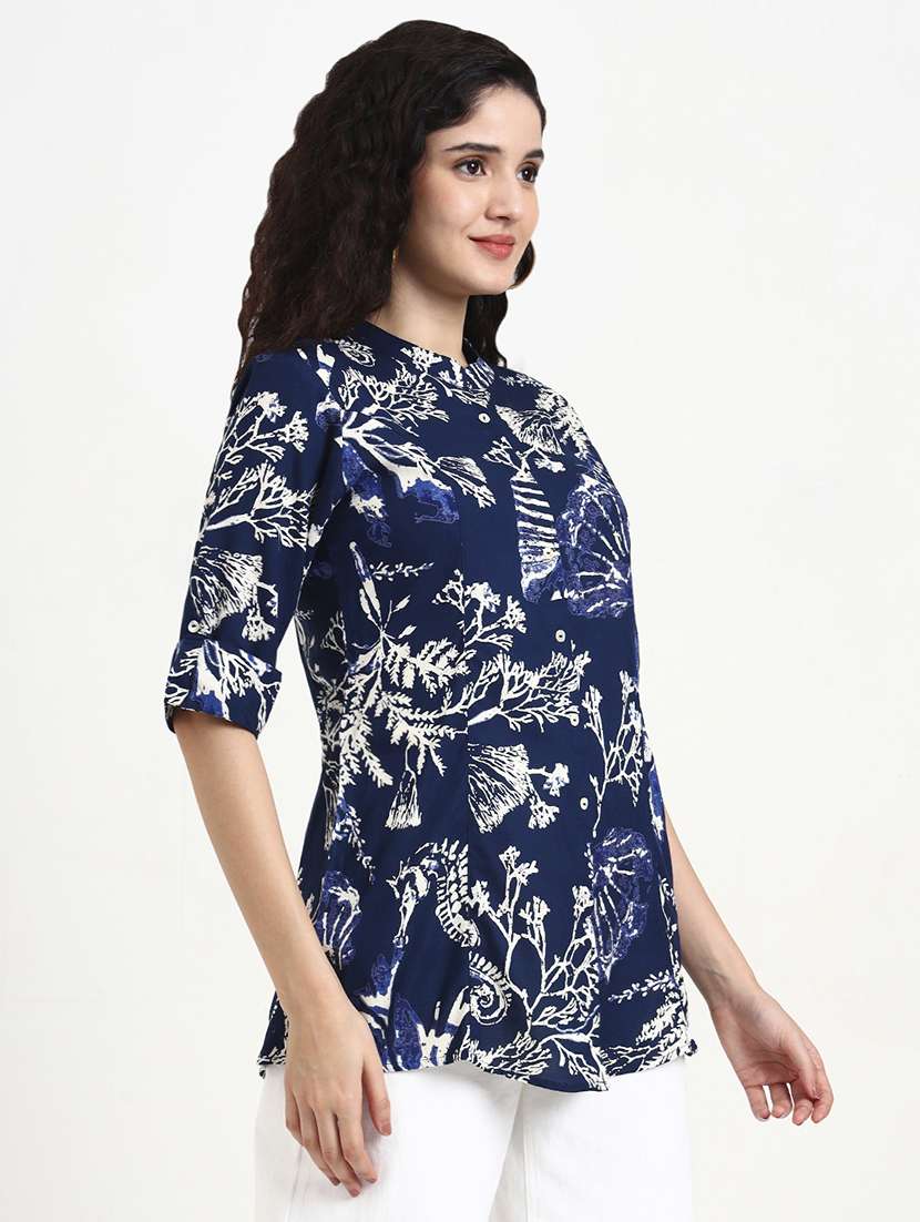 women printed three quarter sleeve shirt top - 22140775 - Standard Image - 2