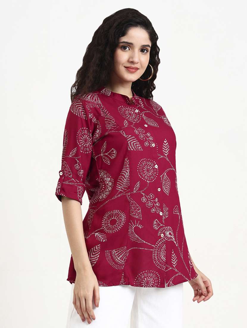 women printed three quarter sleeve shirt tunic - 22140777 - Standard Image - 2