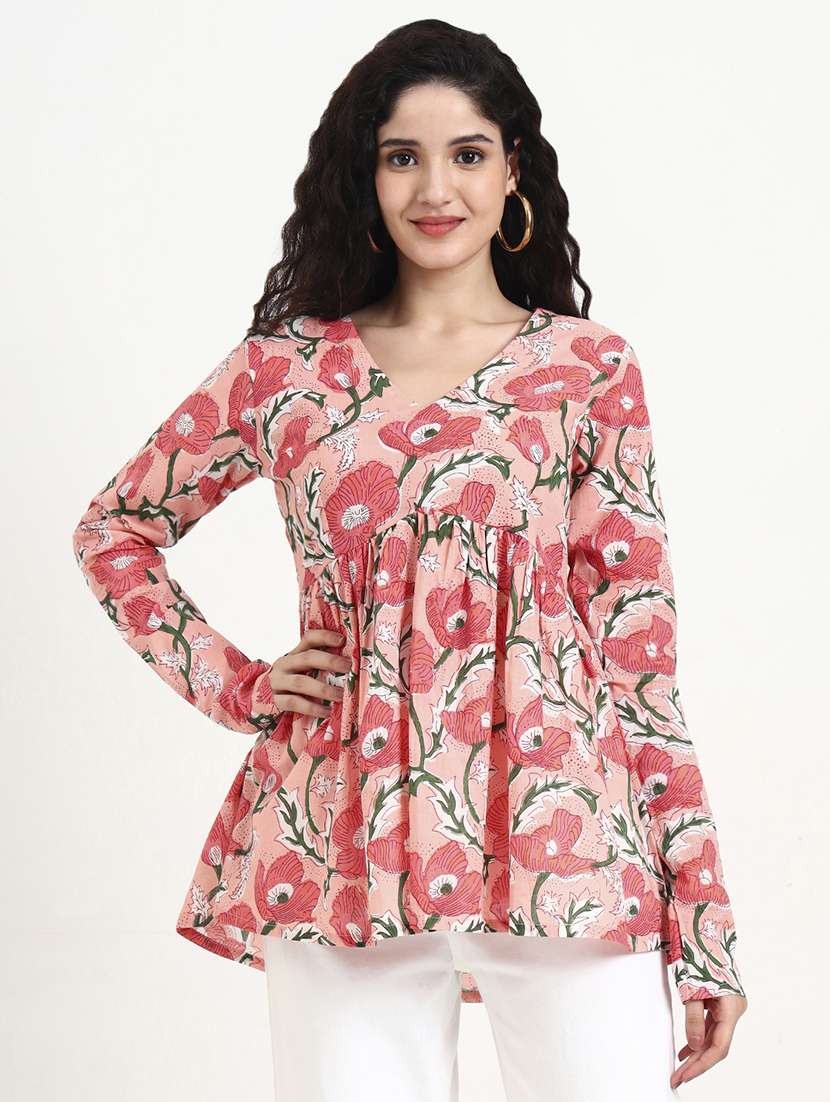 women floral print long sleeve flared kurti - 22140779 -  Standard Image - 2