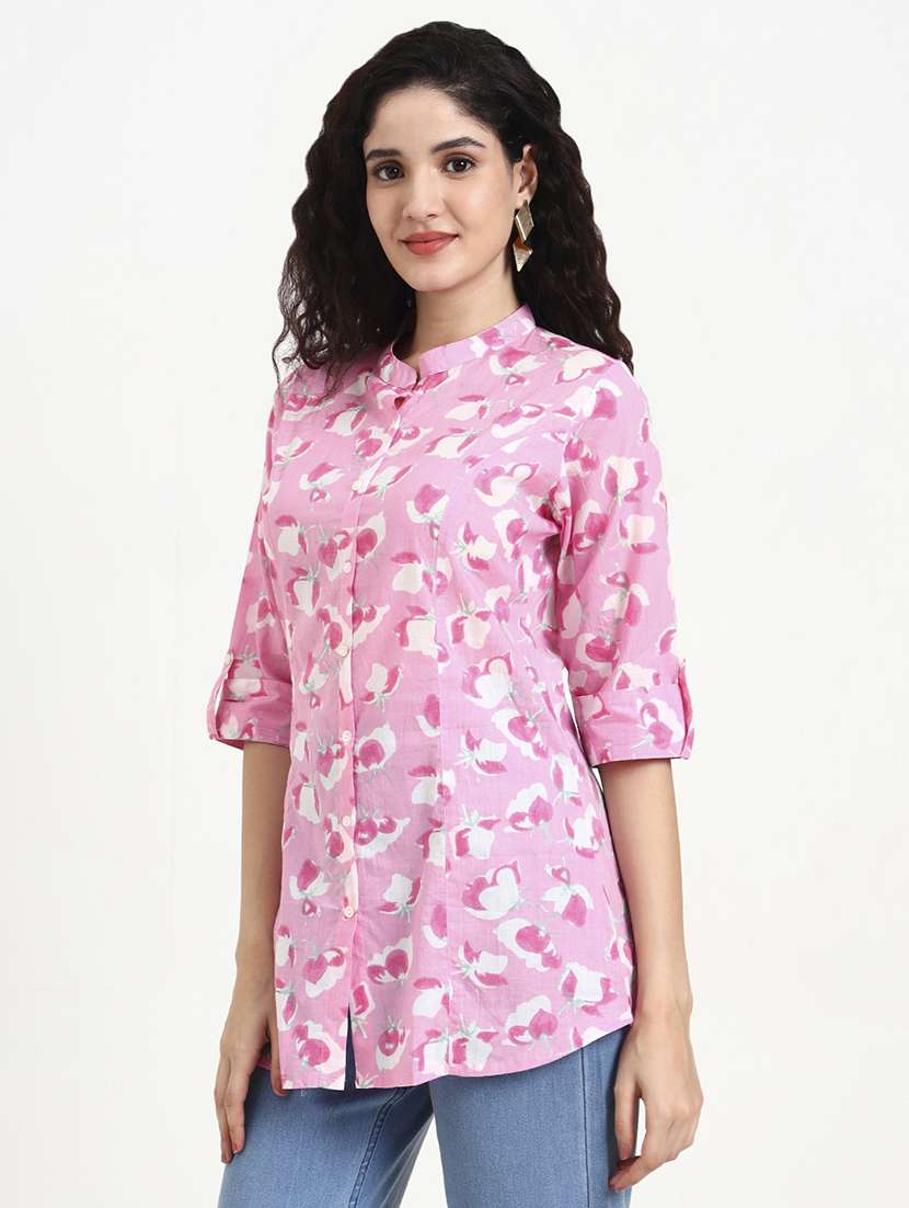 women printed three quarter sleeve shirt tunic - 22140780 -  Standard Image - 2